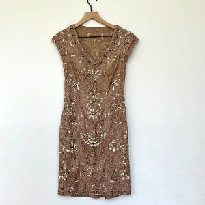 Sue Wong Nocturne Mocha Beaded Dress NWT 4